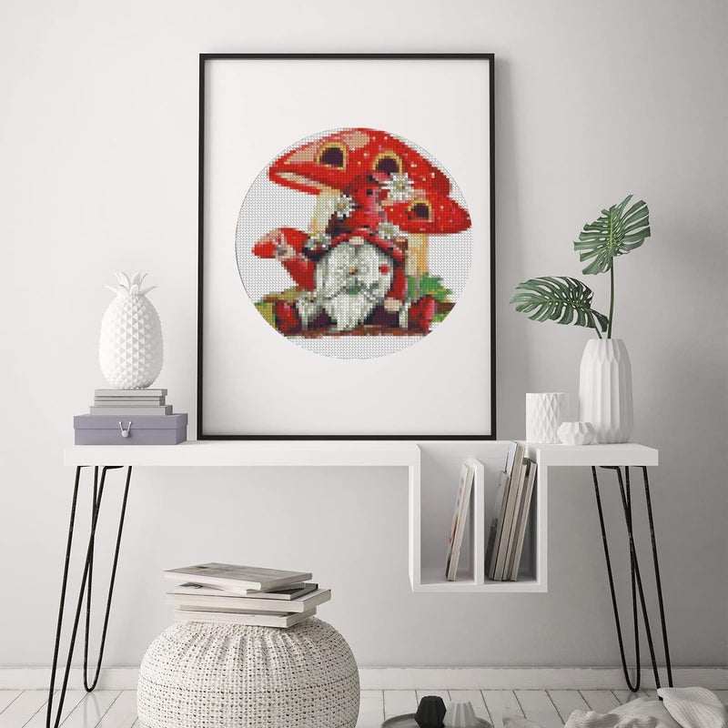 Tiwabb Stamped Cross Stitch Kits for Adults with Frame - Gnome Mushroom Embroidery Kits for Beginners Adults,11 CT Patterns Dimensions Counted Cross Stitch Kits Arts Craft Kits 8 x 8 inch - Image 3